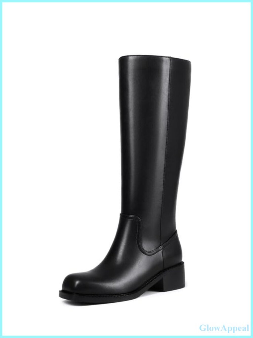 Faux Leather Knee High Boots Square Toe Chunky Low Heel Tall